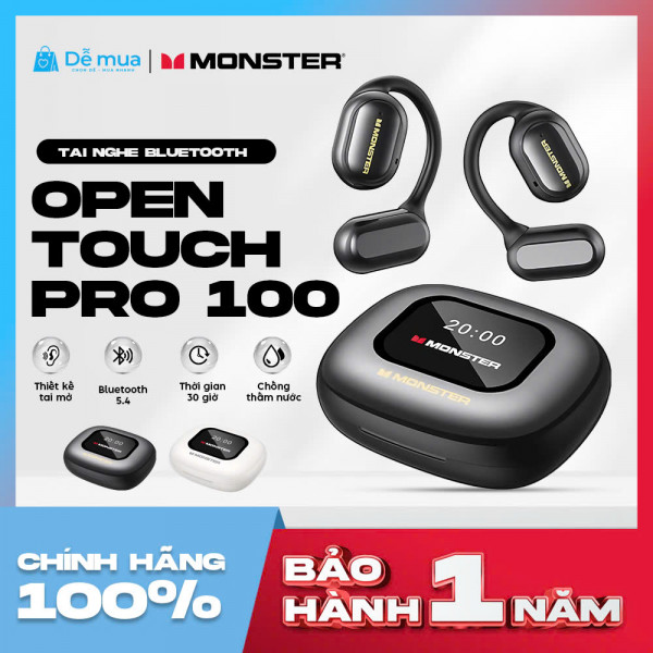 Tai Nghe Thể Thao Không Dây Monster Open Touch Pro 100: Âm Thanh HiFi, Bluetooth 5.4, Chống Ồn ENC, Thiết kế Hở Tai, Khả Năng Chống Nước IPX5