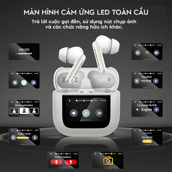 Tai Nghe Monster TWS TH300 , Công Nghệ Chống Ồn ANC+ENC Chính Hãng Giá Tốt  , Kết Nối Bluetooh 5,4. Màn Hình Led Cảm Ứng