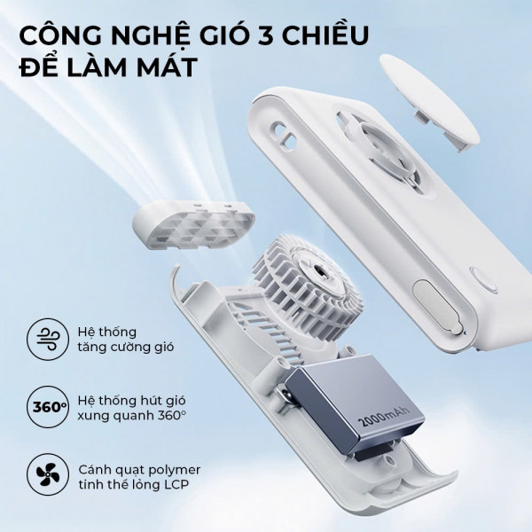 Quạt Kẹp Gấp Gọn ImyCo WT-F92 : Thiết Kế Nhỏ Gọn, Thời Lượng Pin 2000mAh, 3 Mức Tốc Độ Gió