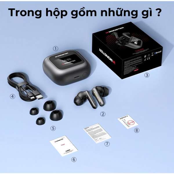 Tai Nghe Monster TWS TH300 , Công Nghệ Chống Ồn ANC+ENC Chính Hãng Giá Tốt  , Kết Nối Bluetooh 5,4. Màn Hình Led Cảm Ứng