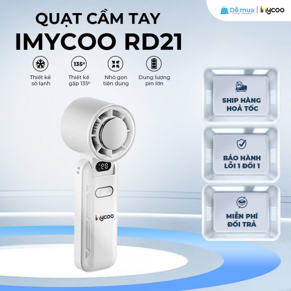 Quạt Du Lịch Cầm Tay Đa Năng ImyCo WT-RD21, Chế Độ Sò Lạnh, 5 Mức Tốc Độ Gió, Pin Trâu 3600mAH, Thời Gian Sử Dụng Tối Đa 6h